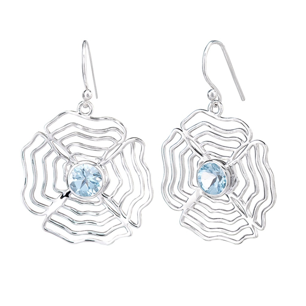 Blue Topaz Sterling Silver Flower Drop & Dangle Earrings